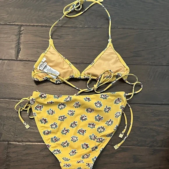 NWOT Tory Burch Printed String Bikini – Yellow Garden Rose – Size S - Picture 9 of 11